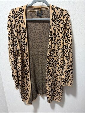 Open-Front Leopard Print Cardigan Sweater - Tan/Black